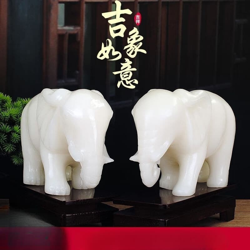 Puwei Jade Shop Opening and Housewarming Gift: White Jade Elephant, Water-absorbing Elephant, Large Size, Living Room Ornament, Home Craft, Jade