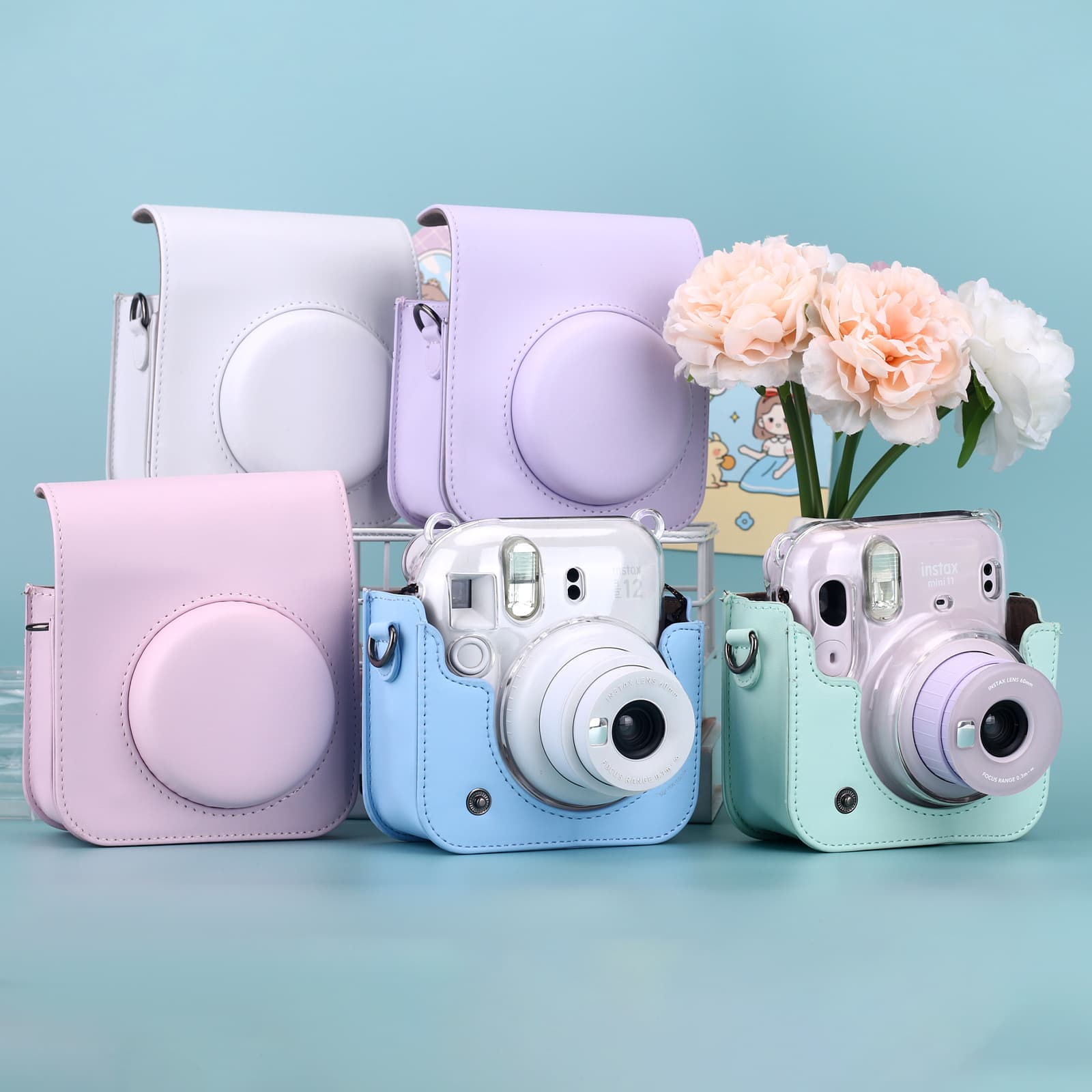 Versatile Casual Camera Storage Bag Solid Color PU Material Durable Zipper Design Mini12 Special Edition Handbag For Photographe
