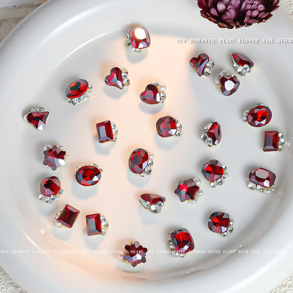 New Ankora Red Stacked Rhinestone Nail Art Accessories Luxury High-End 3D Crystal Pearl Finished Stacked Rhinestone Ball Accessories