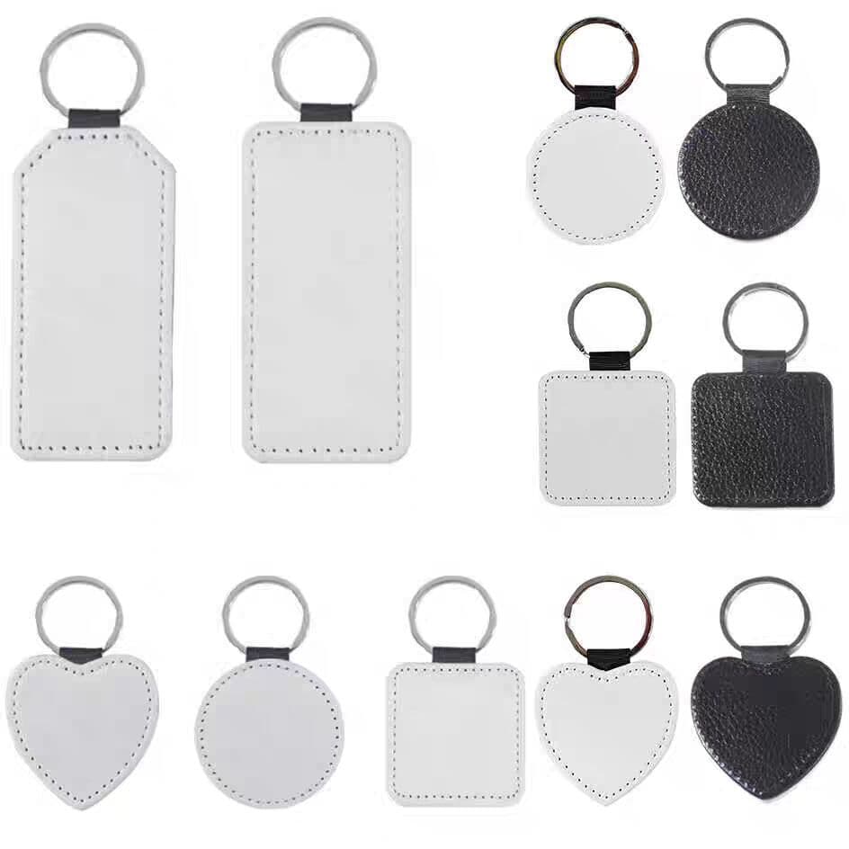 Factory Direct Hot Stamping Lychee Grain Keychain Blank PU Glitter Key Pendant DIY Blank Supply Wholesale