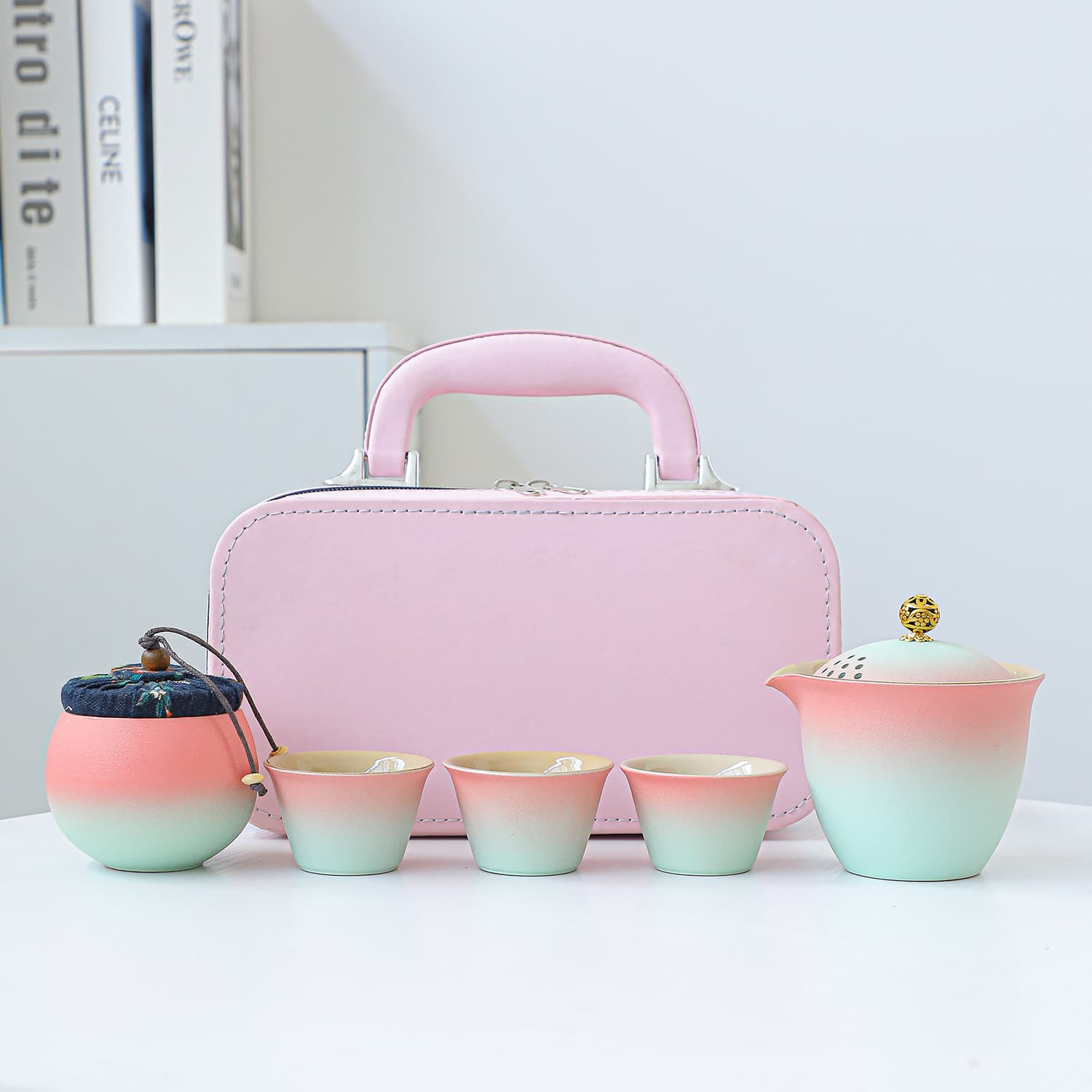 High-End Gradient Travel Tea Set Portable Anti-Scald Hand-Held Fast Brew Cup Kung Fu Gift for Girls Best Friends Souvenir