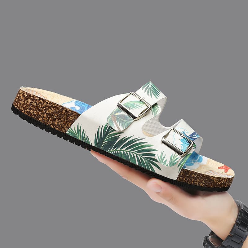 Birkenstock Cork Sandals Unisex Double Strap Double Buckle Two-Strap Slides Summer Thick Sole Non-Slip Outdoor Beach Sandals