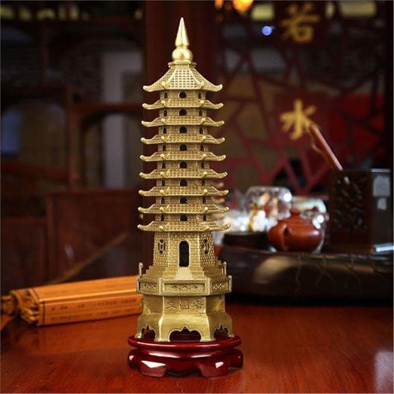 All Copper Wenchang Pagoda Ornament, Student Desk Children's Room Decoration, Living Room Display, Fine Work Nine Tiers Thirteen Tiers Copper Pagoda