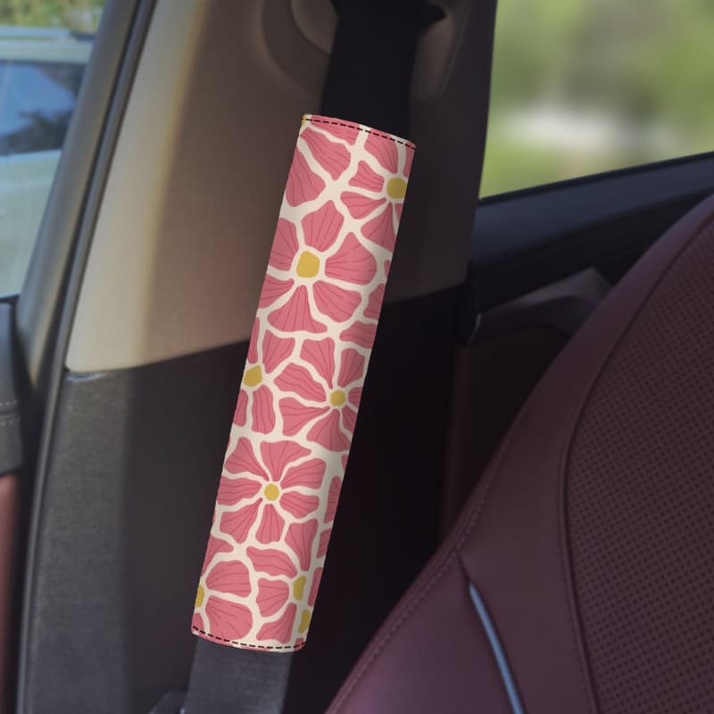 Niche flower oil painting style car cute pendant seat belt shoulder cover decorative high-end seat belt protective cover