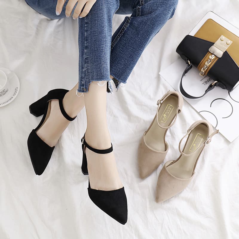 French High Heels Summer Women's Shoes 2026 New Style Versatile Pointed Toe Chunky Mid Heel Spring Single Shoes Black Work Shoes