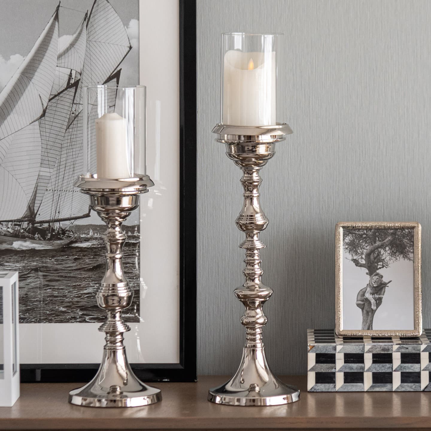 India imported aluminum silver glass cover metal candle holder ornaments light luxury home guest restaurant atmosphere decoration
