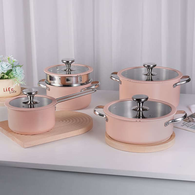 Manufacturer Wholesale Cross-Border Korean Stainless Steel 304 Double-Bottomed Pots Ceramic Paint Soup Pots Milk Pots Steamer Food Supplement Pots