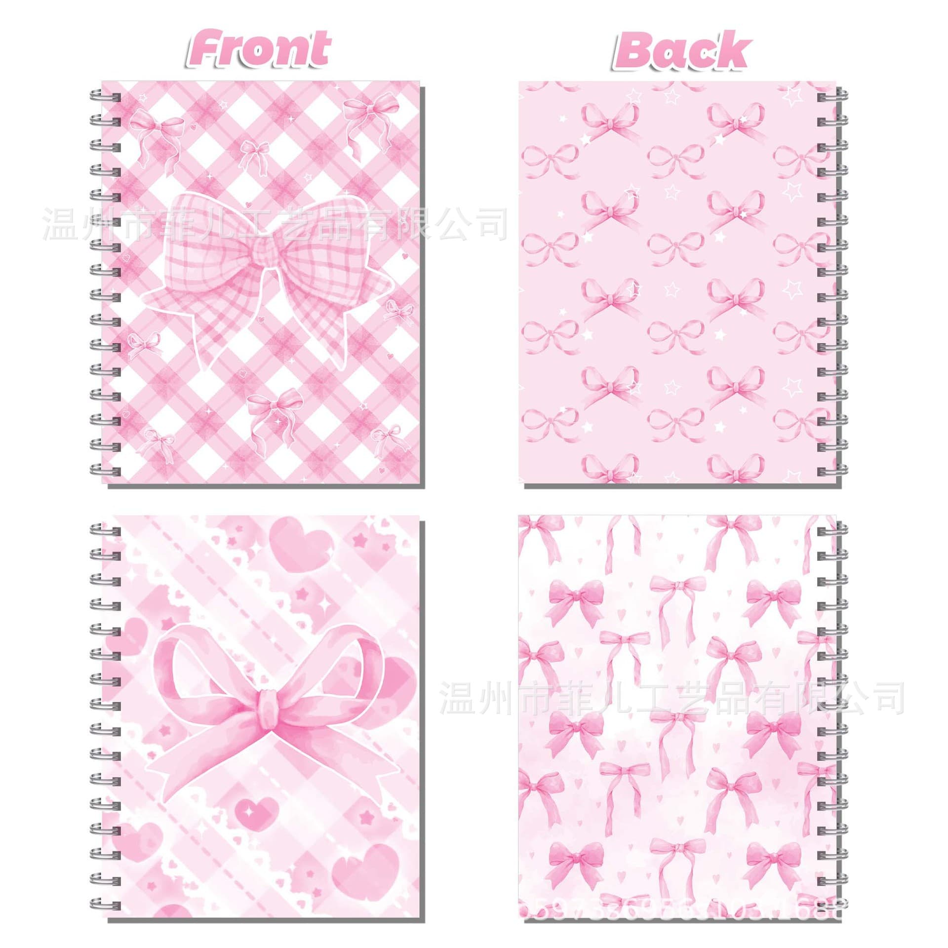 Xb034 Pink Bow-Knot Coil Notebook, Student Portable Lined Notebook, Bow-Knot Tear-Off Loose-Leaf Notebook