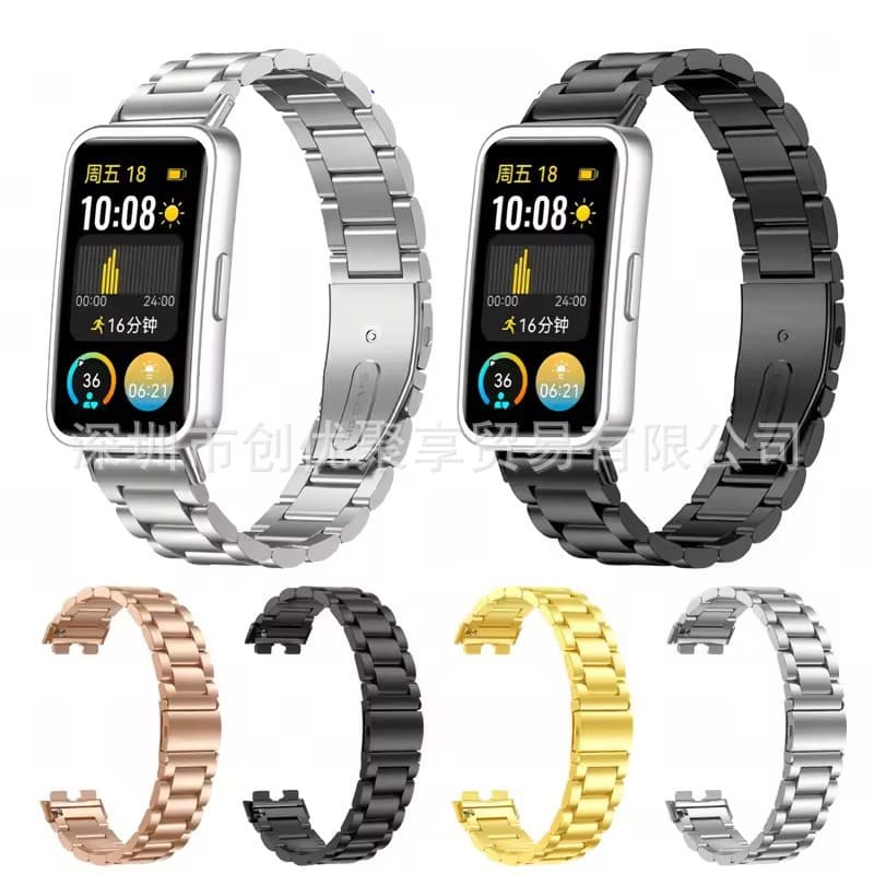 Compatible with Huawei Band 10 Three-Bead Steel Band huawei band9 8 Stainless Steel Three-Row Strap Band 7 Steel Band