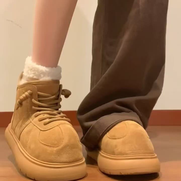 Capybara-inspired Ugly-Cute Round Toe Women's Snow Boots 2024 New Winter Fleece-Lined Warm Strap Detail Thick Sole Cotton Shoes