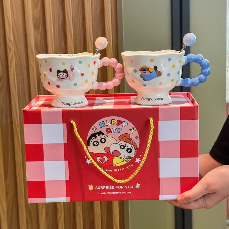 Ins-style high-appearance cartoon ceramic mug pair for couples, Valentine's Day gift for men and women, engagement and wedding gift, souvenir