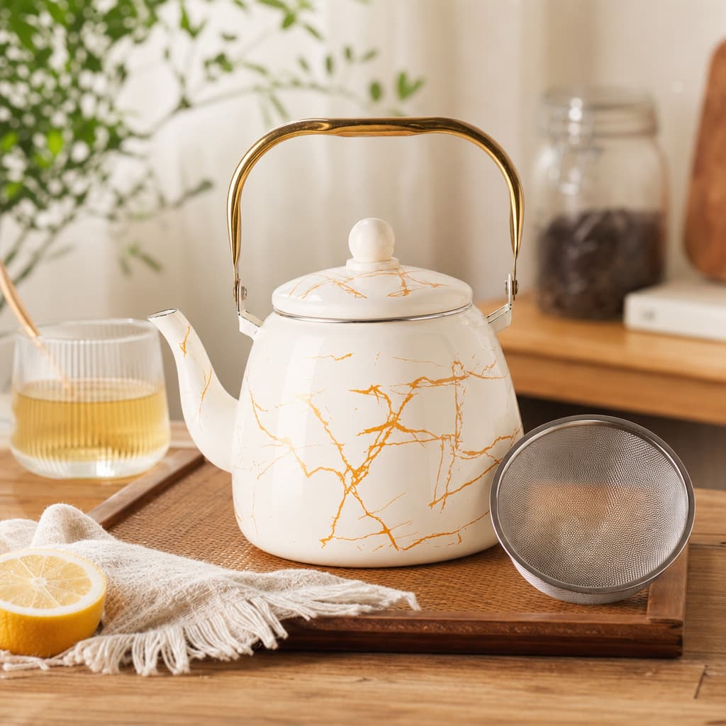Marbled enamel teapot household teapot handlebar Nordic style tea set teapot 3.5L barley pot