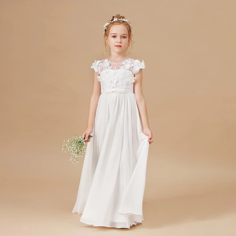 Children's dress female spring white flower girl wedding little girl dress piano performance dress first birthday dress new style