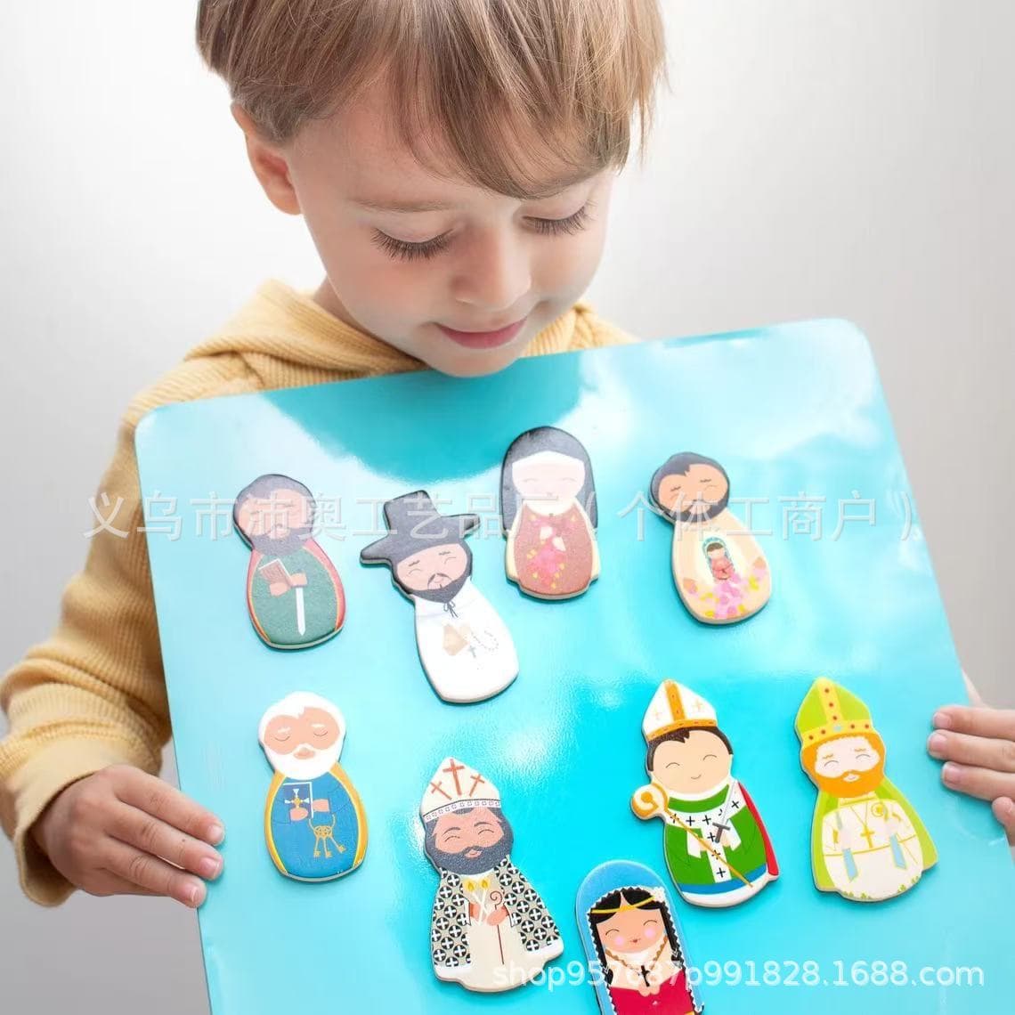 Catholic Saints Wooden Magnet Set Christmas Wooden Figure Magnet Craft Kit