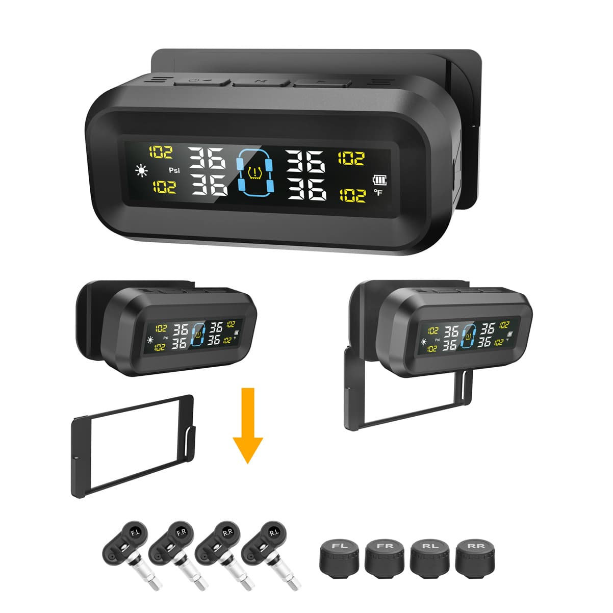 T14 Hidden Glass-Mounted High-Precision Solar TPMS Tire Pressure Monitor Wireless Smart