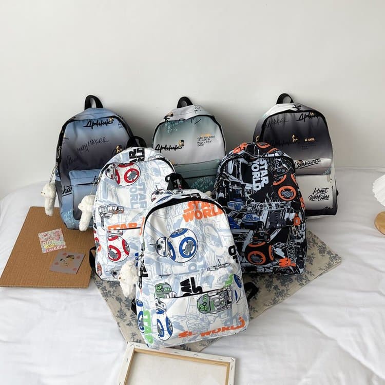 Student backpack new style letter print gradient color middle school student bag male and female couple campus backpack trend
