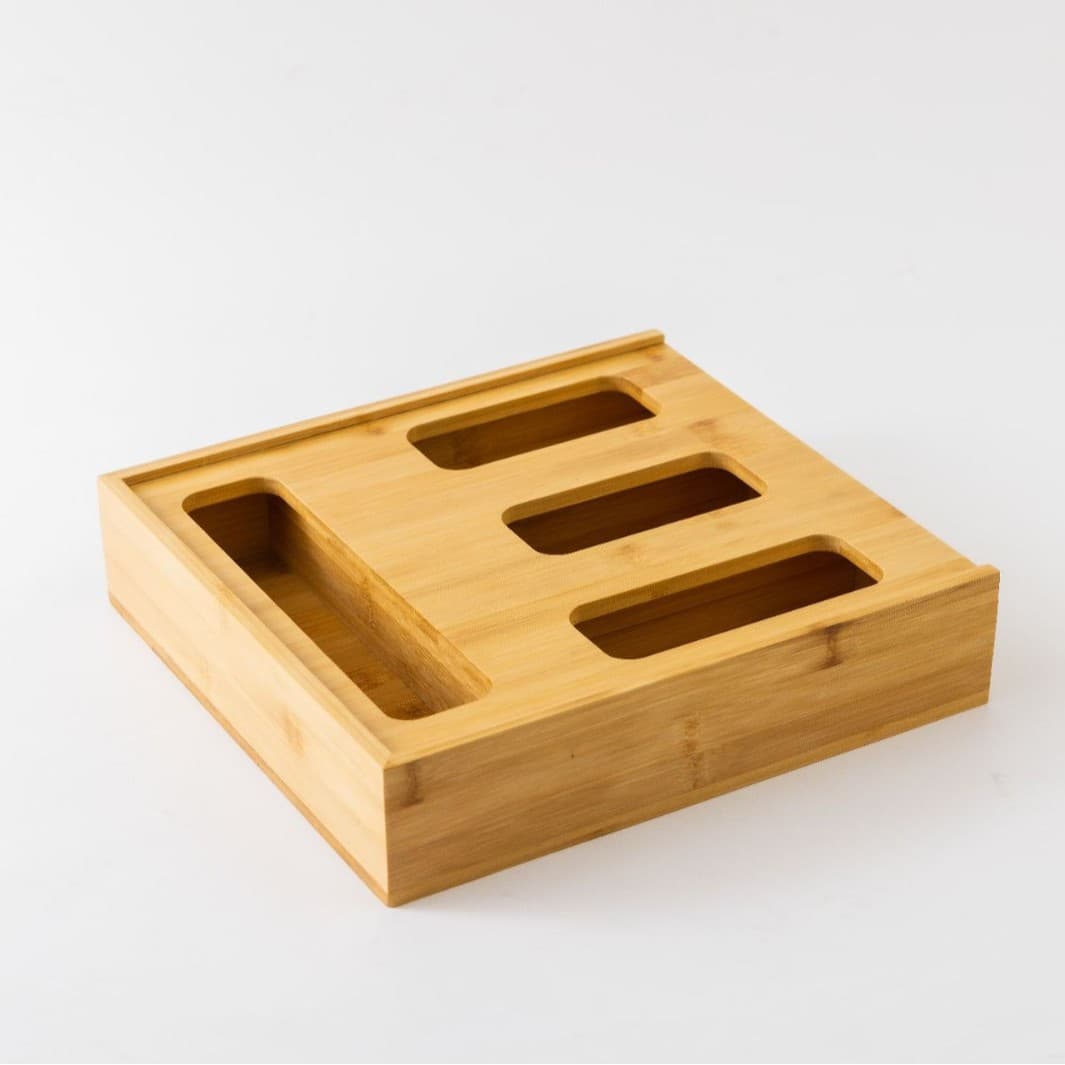 Bamboo Plastic Wrap Cutter Multi-Compartment Film Dispenser for Cling Film and Aluminum Foil, Minimalist Storage Box, Wall-Mounted Kitchen Cutting Box