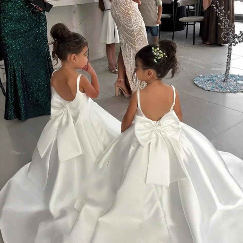 White flower girl wedding tail princess tutu skirt girl photo studio small wedding art photo stage catwalk dress
