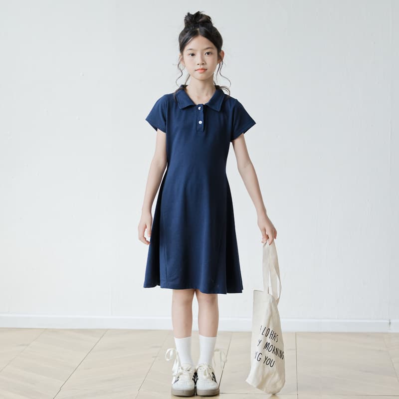 Girls' Turn-down Collar Polo Dress Summer Cotton Short Sleeve Tennis Dress Simple Waist A-line Dress Big Girl Dress