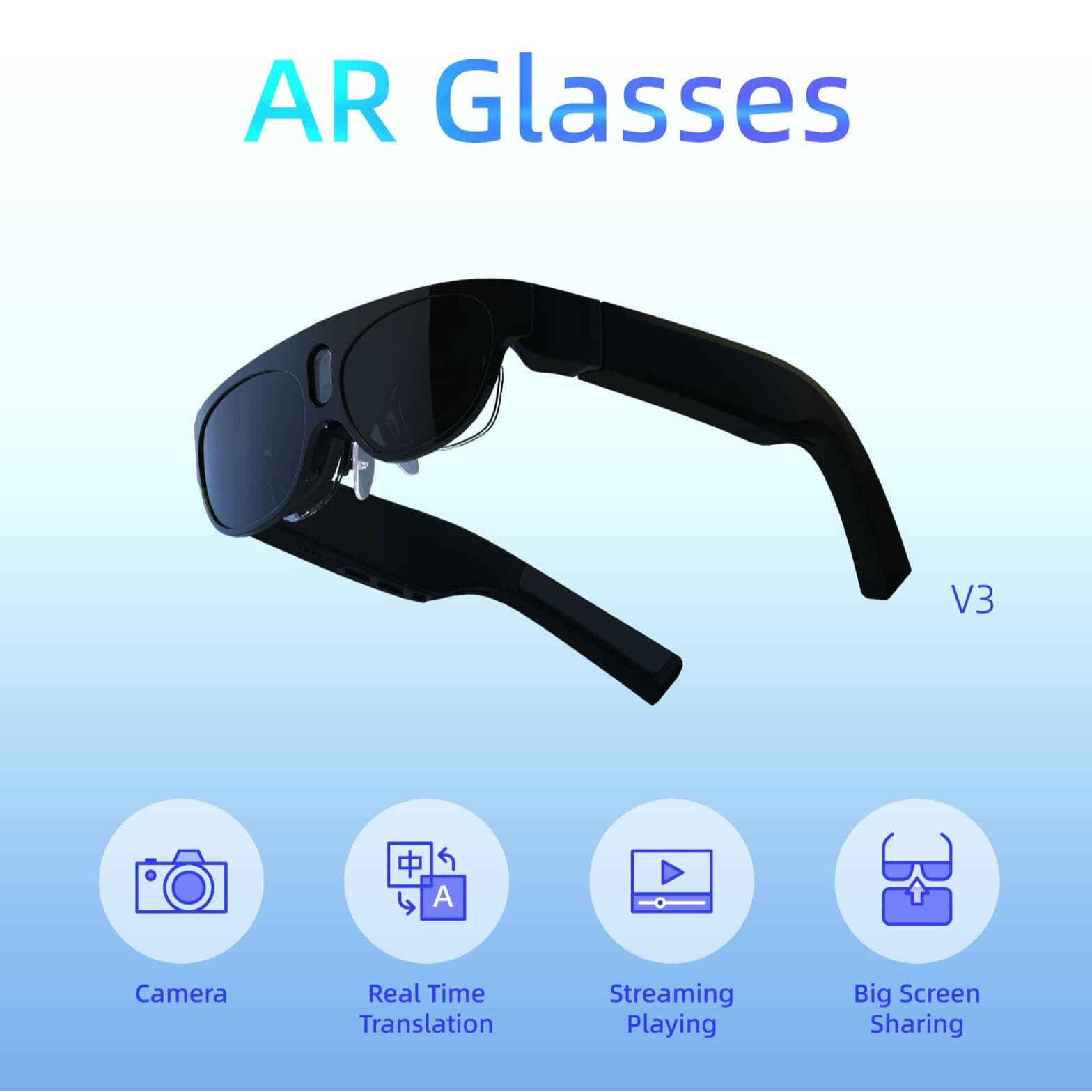 Smart AR Glasses for 3D and Large Screen Viewing
