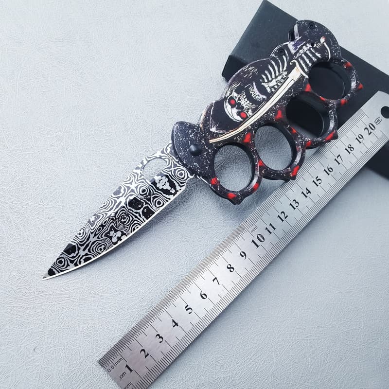 Mini Outdoor Survival Knife Stainless Steel Printed Ghost Head Tiger Design Portable Self-Defense Tool Camping Utility Knife