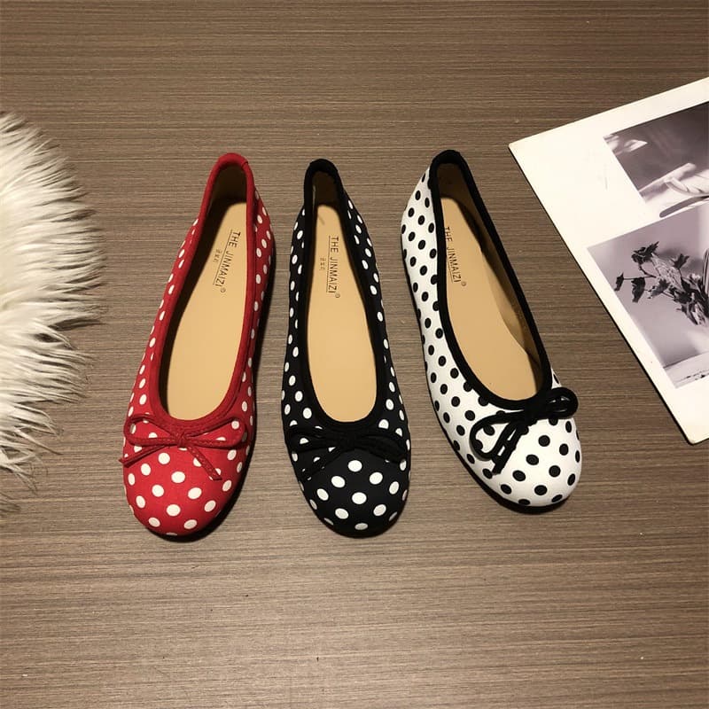 Bow Polo Dot Single-layer Shoes Women's 2025 Summer New All-match Shallow Mouth Evening Style Flat Single-layer Shoes with Skirt