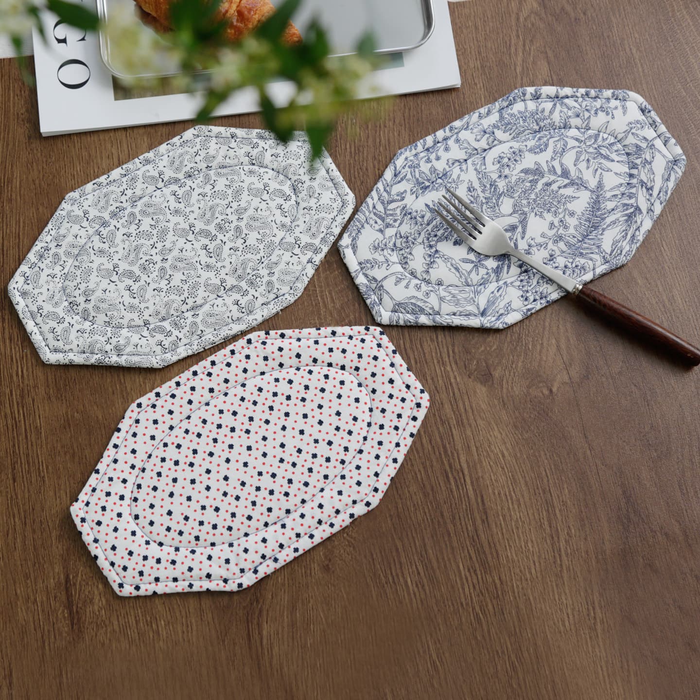 Ins style French retro fabric placemat cotton insulated coaster dining table non-slip anti-scalding pot mat coffee tea table mat