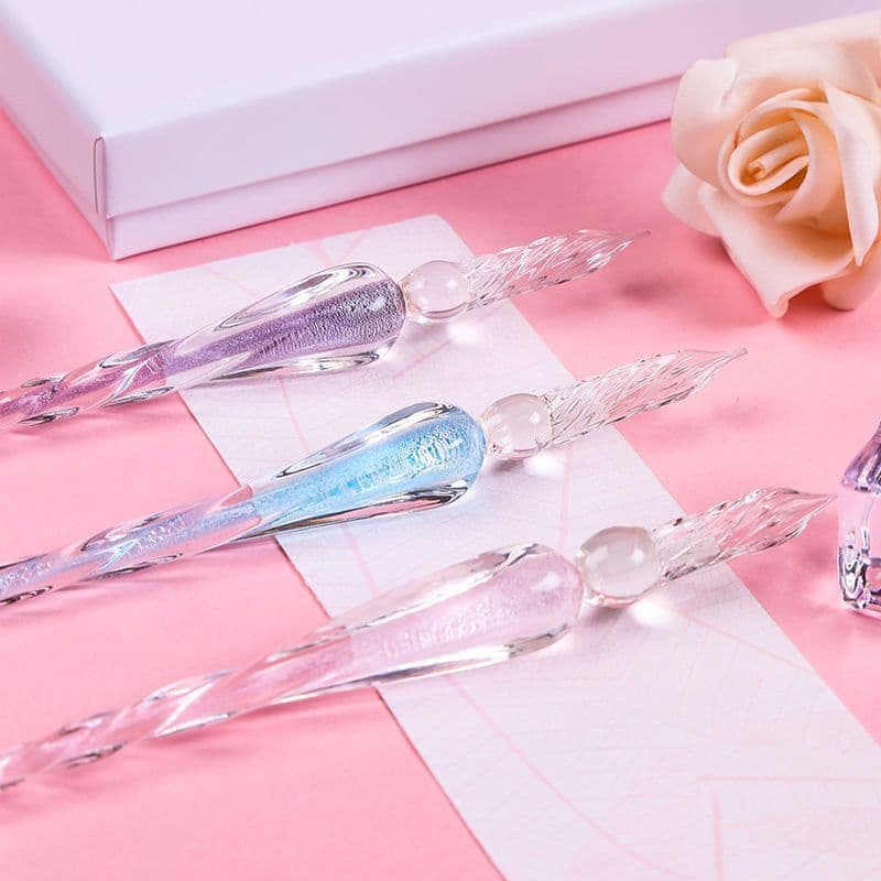 Crystal Glass Dip Pen, Vintage Ethereal Popular Colored Ink Crystal Glazed Fountain Pen, High-Aesthetic Gift Set