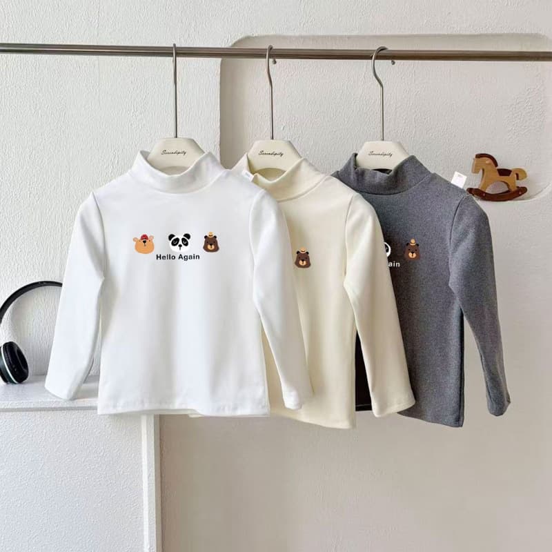 Kids Double-Sided German Velvet Base Layer Top, Fall Winter Stylish Boys Girls Long Sleeve T-Shirt, Half Turtleneck Versatile Top