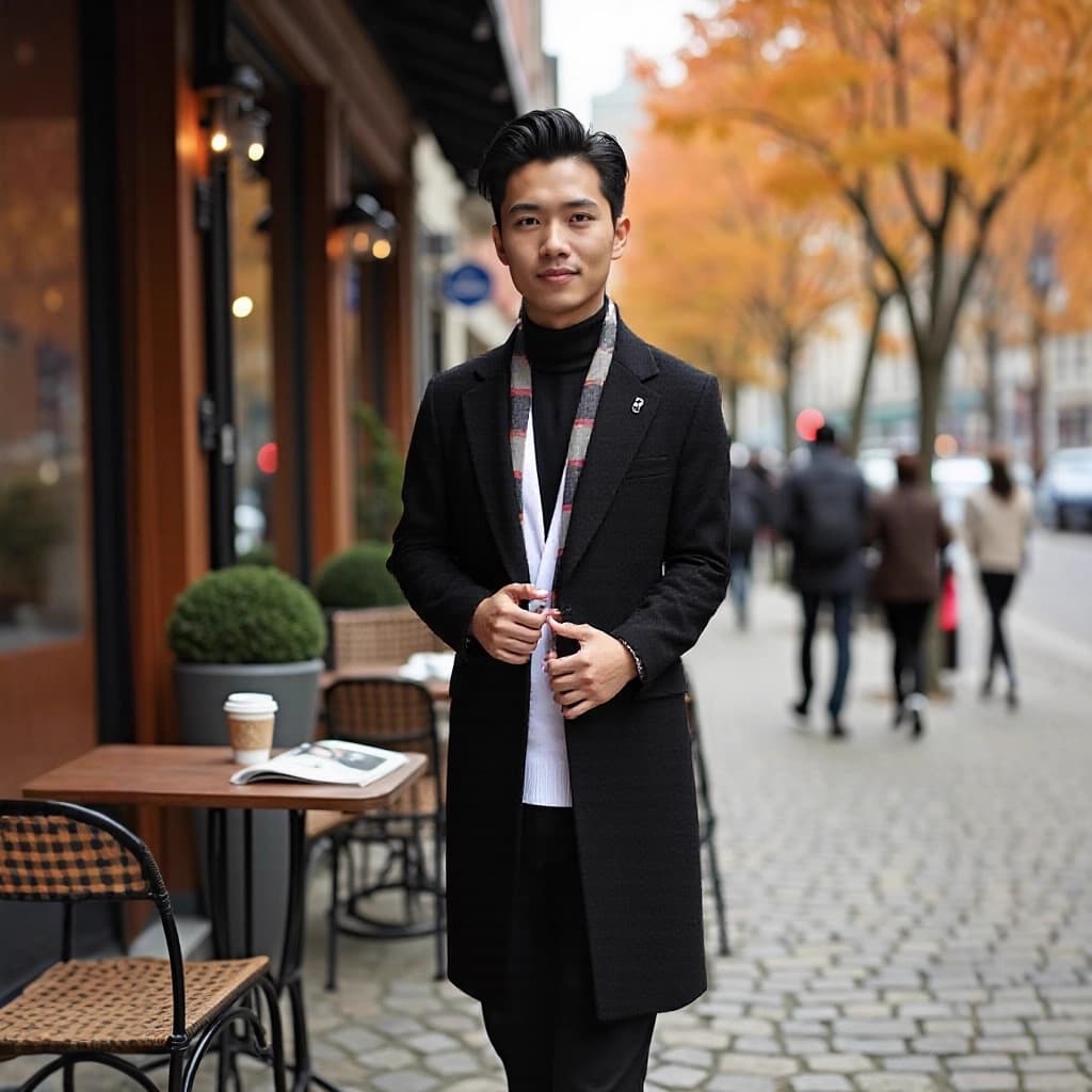 2026 New Cashmere Coat for Men Korean Casual Winter with Scarf Mid-Length Woolen Overcoat