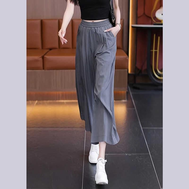 2025 New Korean Style Women's Ice Silk 7/8 Wide Leg Pants Summer Thin High Waist Draping Loose Quick-Dry Skirt Pants
