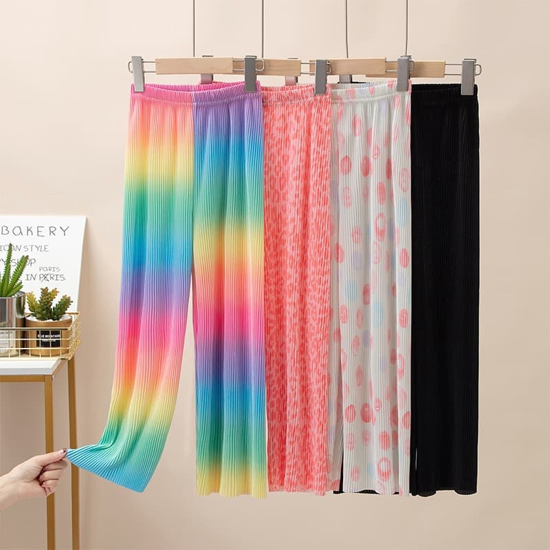 Summer Ice Silk Wide-Leg Pants for Girls, Mosquito-Proof Pants for Children, Thin Loose Pants for Older Kids in Spring and Autumn, Little Girls' Pants