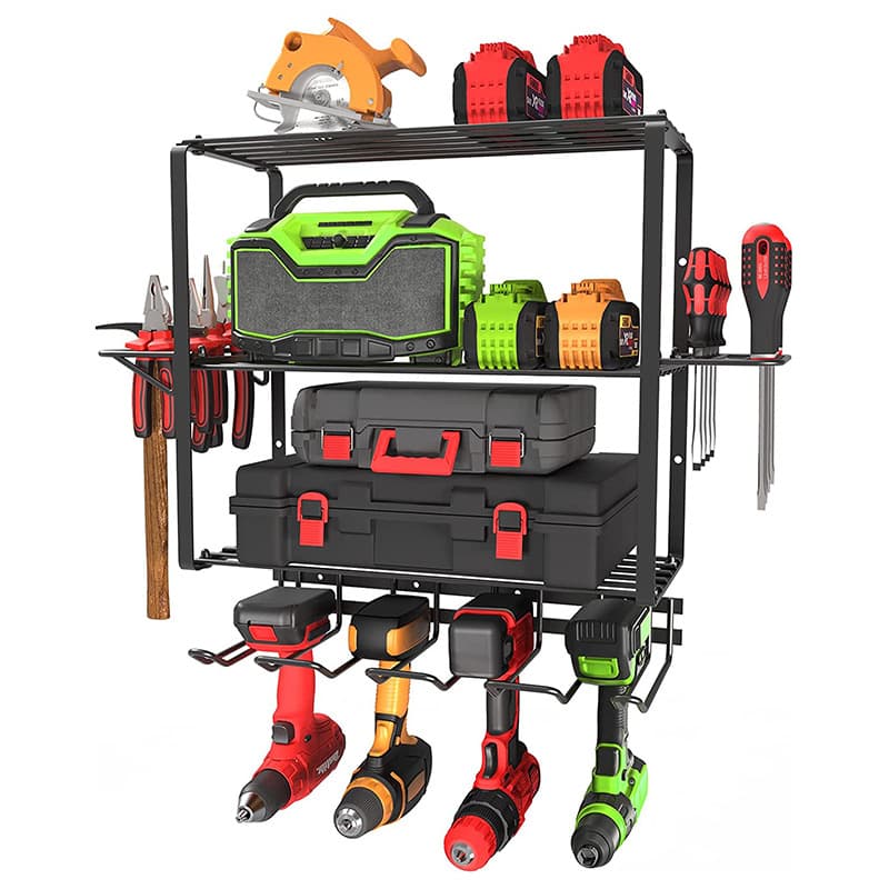 Customizable three-tier tool rack for cross-border use. Simple wall-mounted wrought iron multi-functional power tool, drill, and sundries rack.