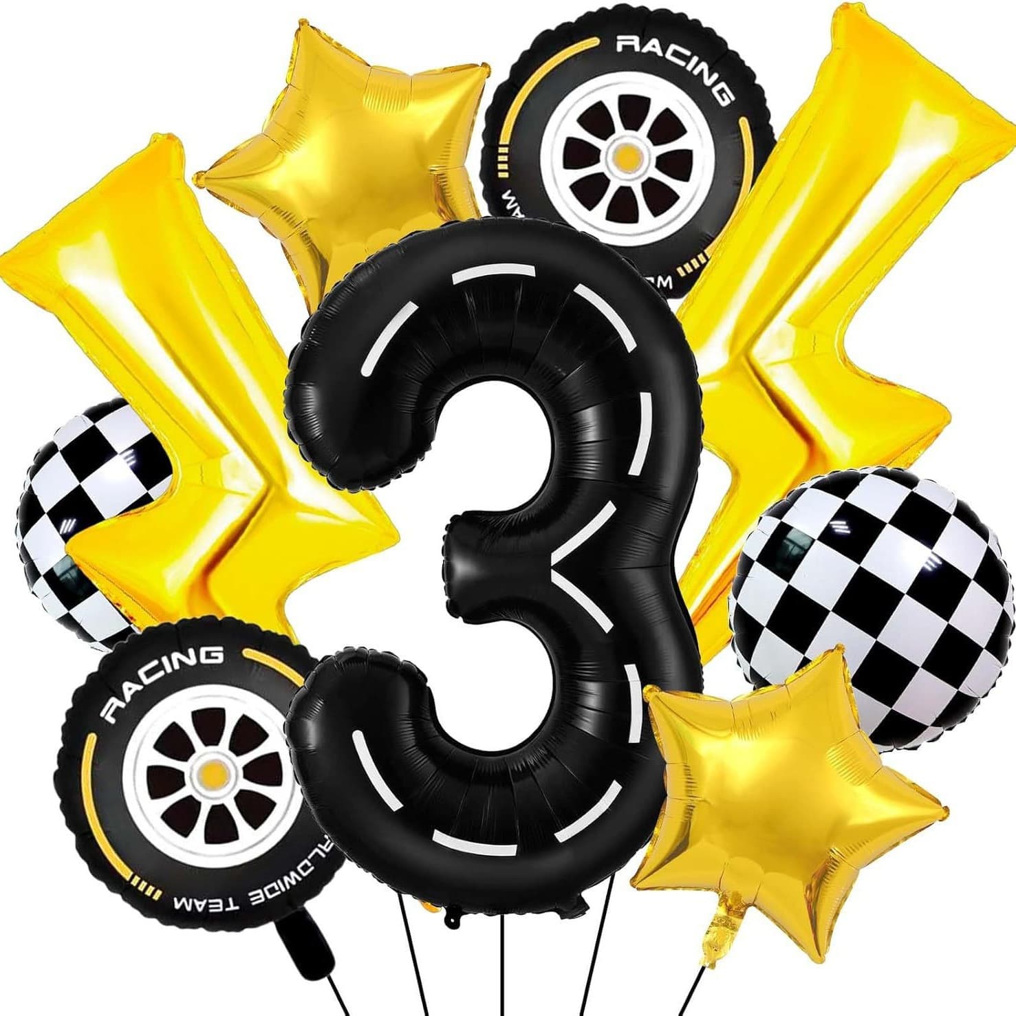Car Birthday Decoration Boy First Birthday Stripe Number Set Racing Party Decoration Lightning Aluminum Foil Balloon Wholesale