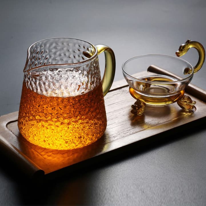 Hammered Pattern Fairness Cup Triangular Pot Tea Divider, Glass Hammered Finish Kung Fu Tea Set Tea Sea Large Capacity