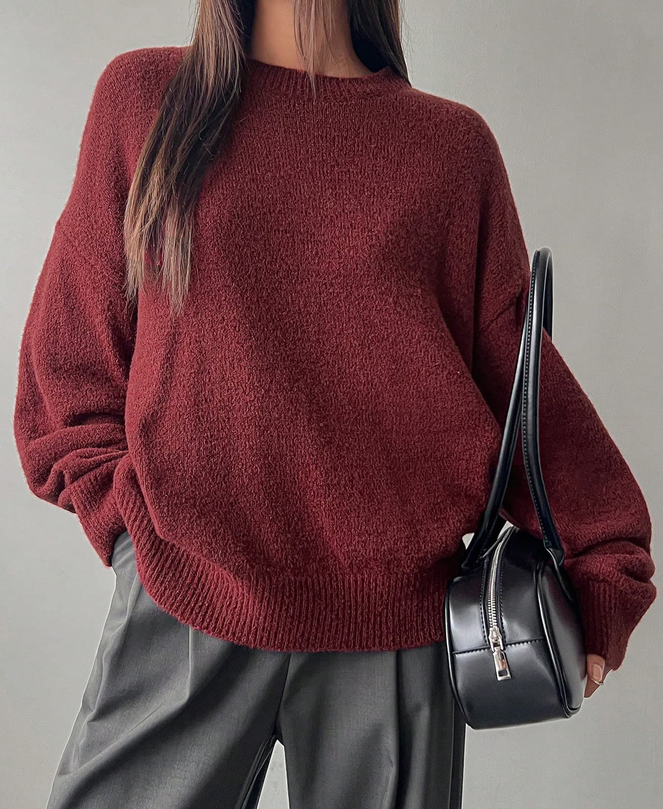 Korean Style Simple Pullover Knitted Sweater, Round Neck, Women's Autumn and Winter New Loose Fit Versatile Lazy Style Solid Color Top Trendy