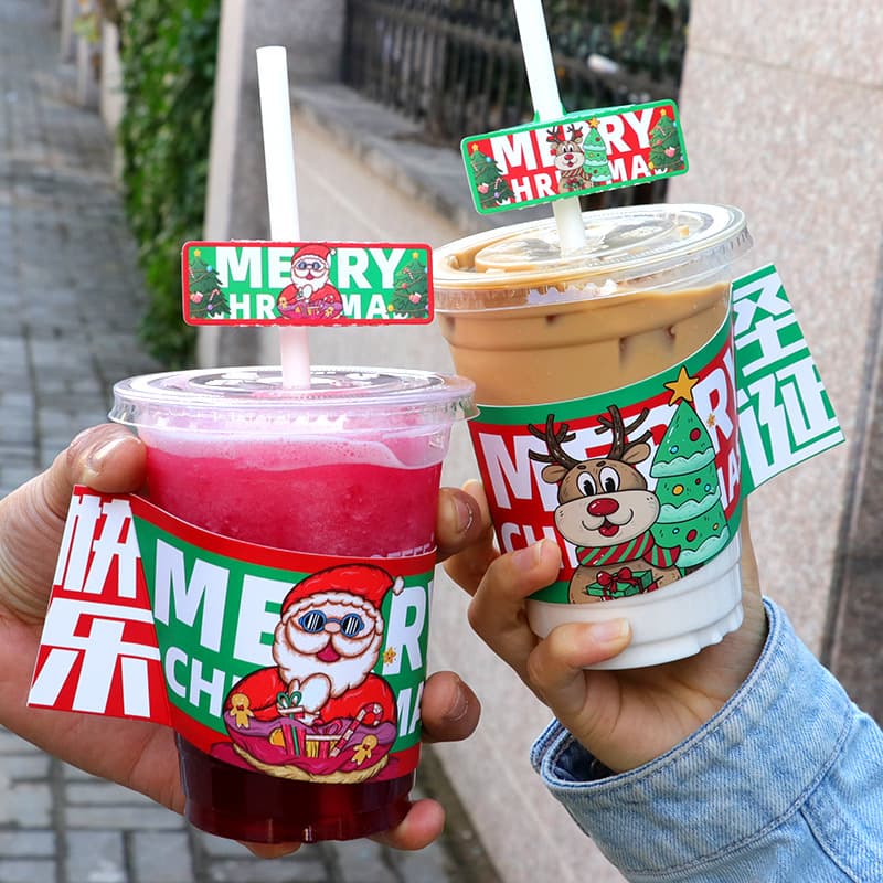 Halloween Christmas Glow-in-the-Dark Cup Sleeve, Milk Tea Coffee Snowman Deer Spring Festival Year of the Dragon Handle, Viral Takeout Style