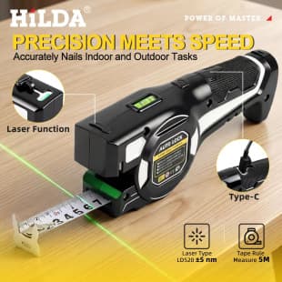 2-in-1 Laser Distance Measurer with Tape Measure, Cross Line, Indoor Measurement, Infrared Distance Meter for Renovation