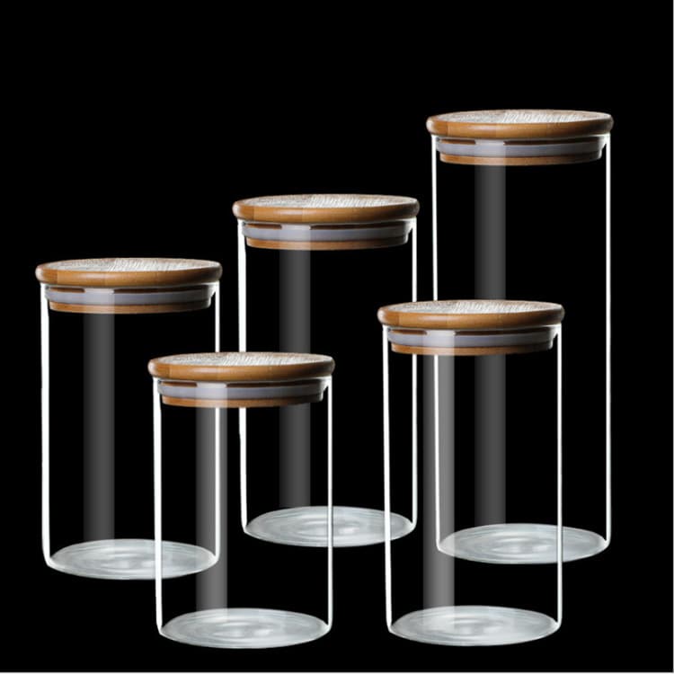 Factory wholesale borosilicate glass storage jar, sealed jar, tea canister, bamboo lid jar, multi-size candy jar