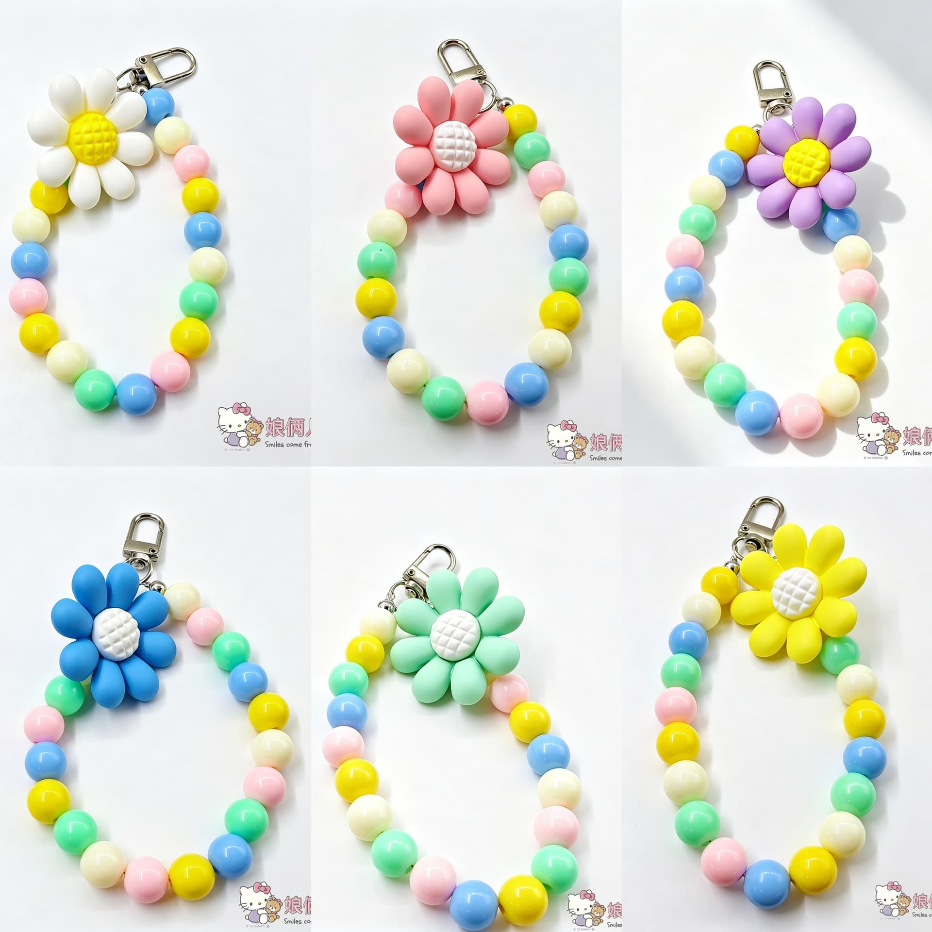 Colorful macaron mobile phone rope beaded handmade key chain diy flower pendant car key chain headphone pendant