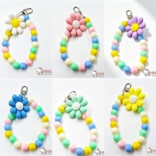 Colorful Macaron Beaded Phone Strap DIY Keychain Flower Pendant Car Keychain Earphone Charm