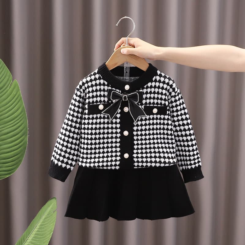 Cross-border popular girls sweater suit autumn and winter style small fragrant knitted two-piece set baby girl skirt girl skirt suit