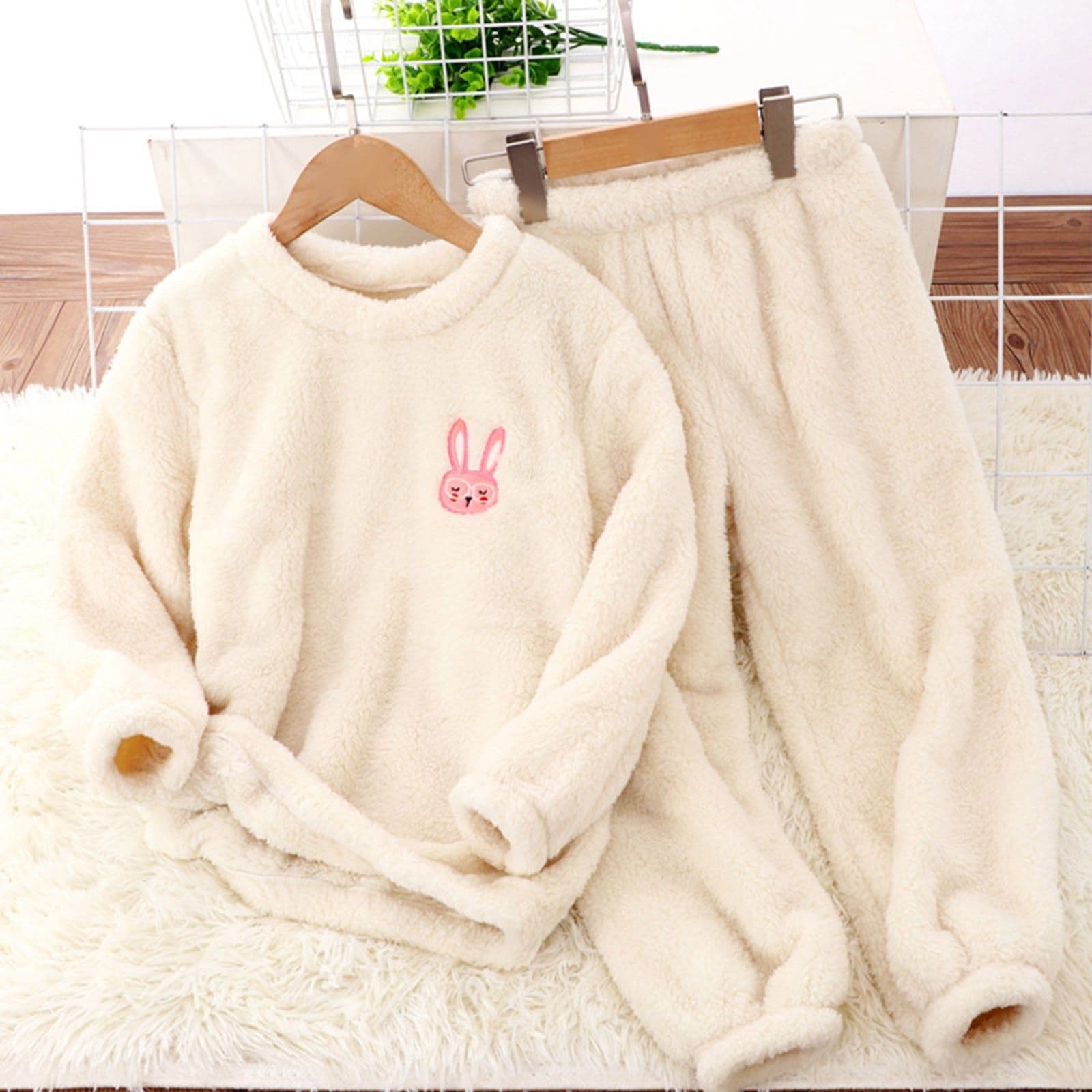 2023 Autumn/Winter New Fleece-Lined Set Round Neck Pullover Cashmere Family Matching Pajama Set