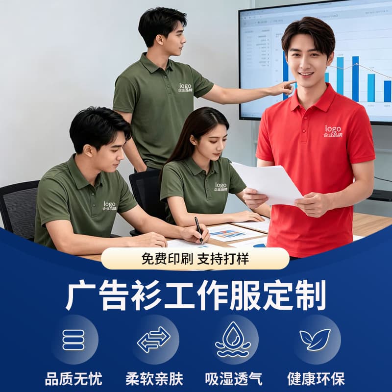 Custom polo shirt work uniform T-shirt with logo printing, turn-collar short sleeve, customized for corporate teams, workwear, and promotional shirts