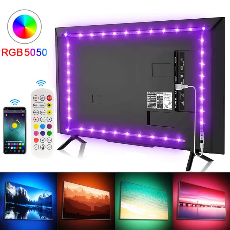 Low voltage RGB light strip set LED light strip 5V 24-key remote control music Bluetooth APP TV background soft light strip