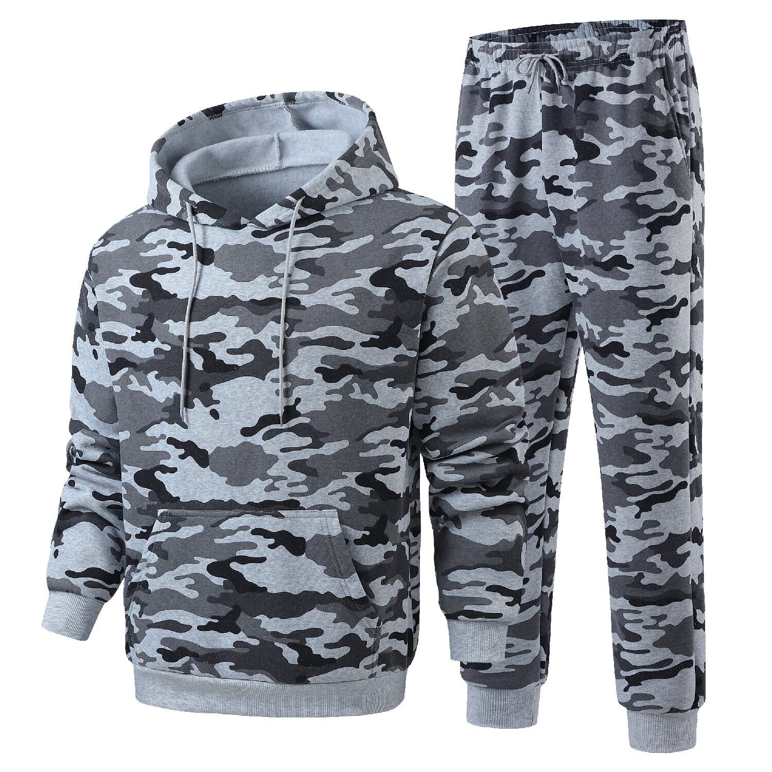 Cross-border spring and autumn camouflage suit plus velvet and thickening for men 2026 new spring and autumn tie-dye hooded sports two-piece set