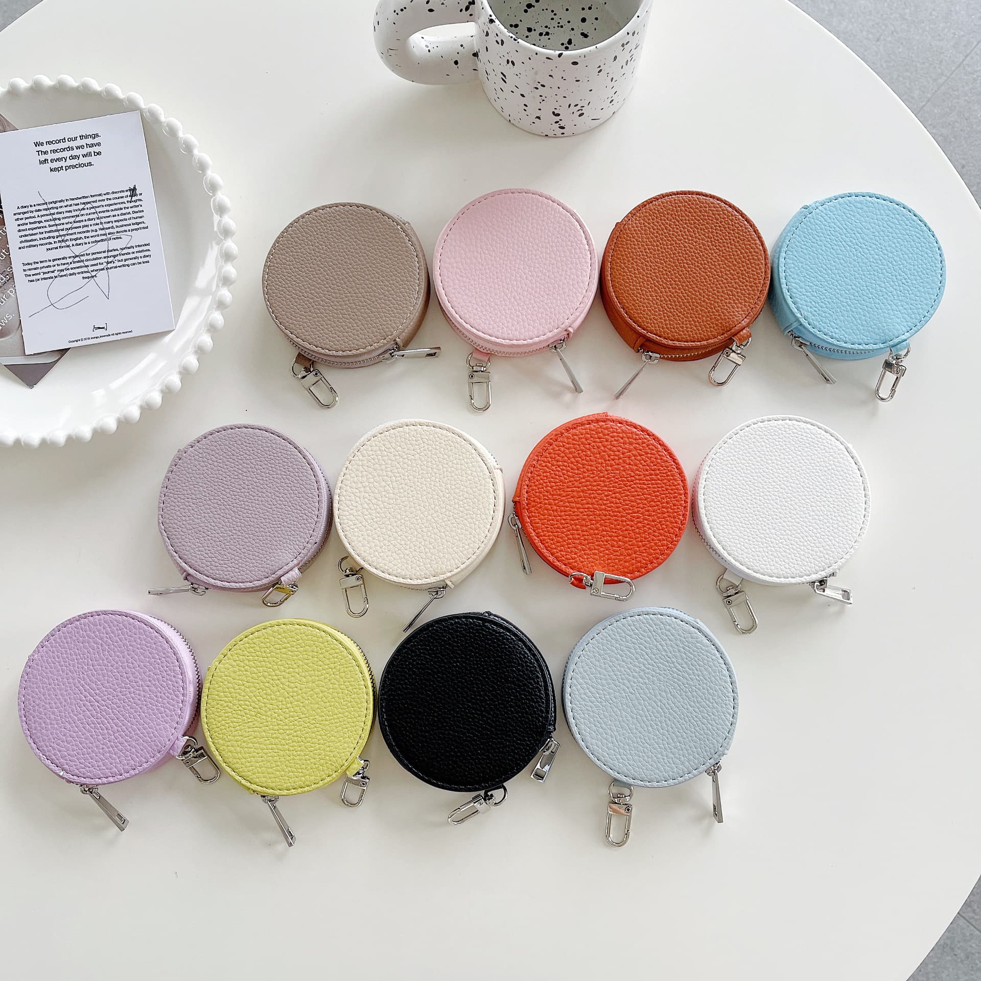 Japanese and Korean Coin Purse Women's Round Zipper Short Small Purse Key Card Holder Coin Bag Fashion Leather Bag Headphone Bag