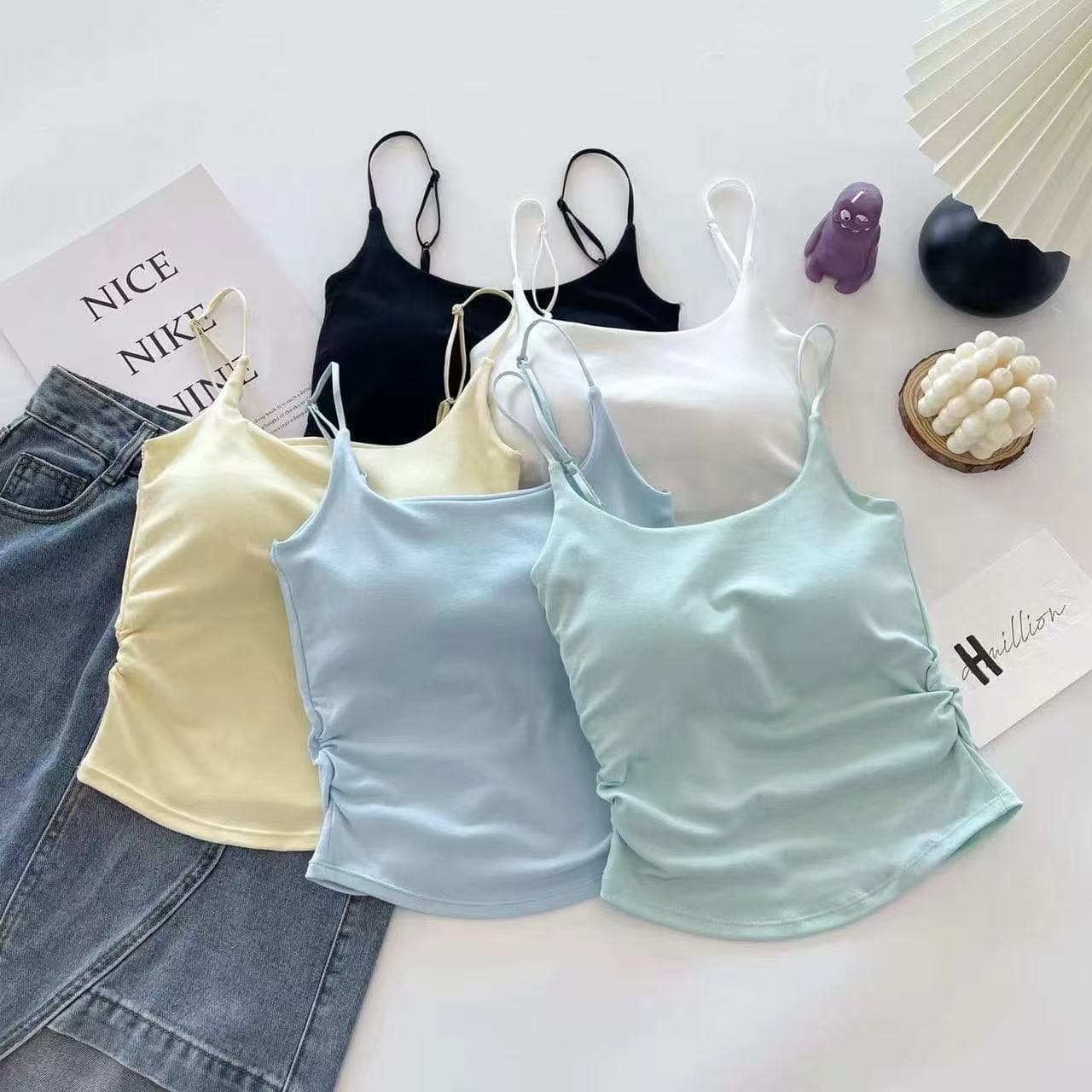 Women's Pleated Backless Camisole Top with Built-in Pads, Slim Fit, Concealed Bra, Strapless, Wear Alone or as Layering