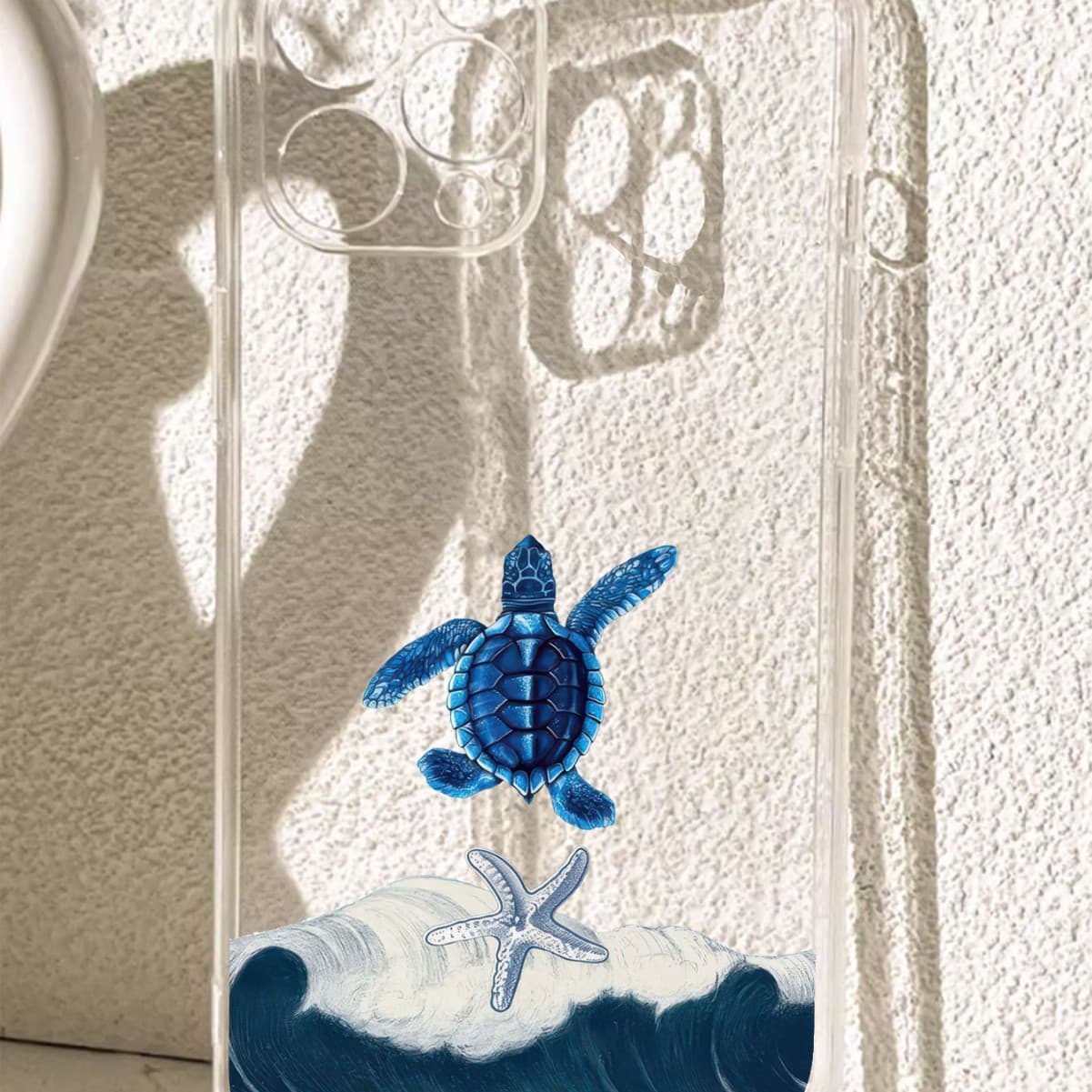 Deep Blue Turtle Drop-Proof Transparent Case for iPhone 14/15/16/17 Series Pro Max Phone Case Protection