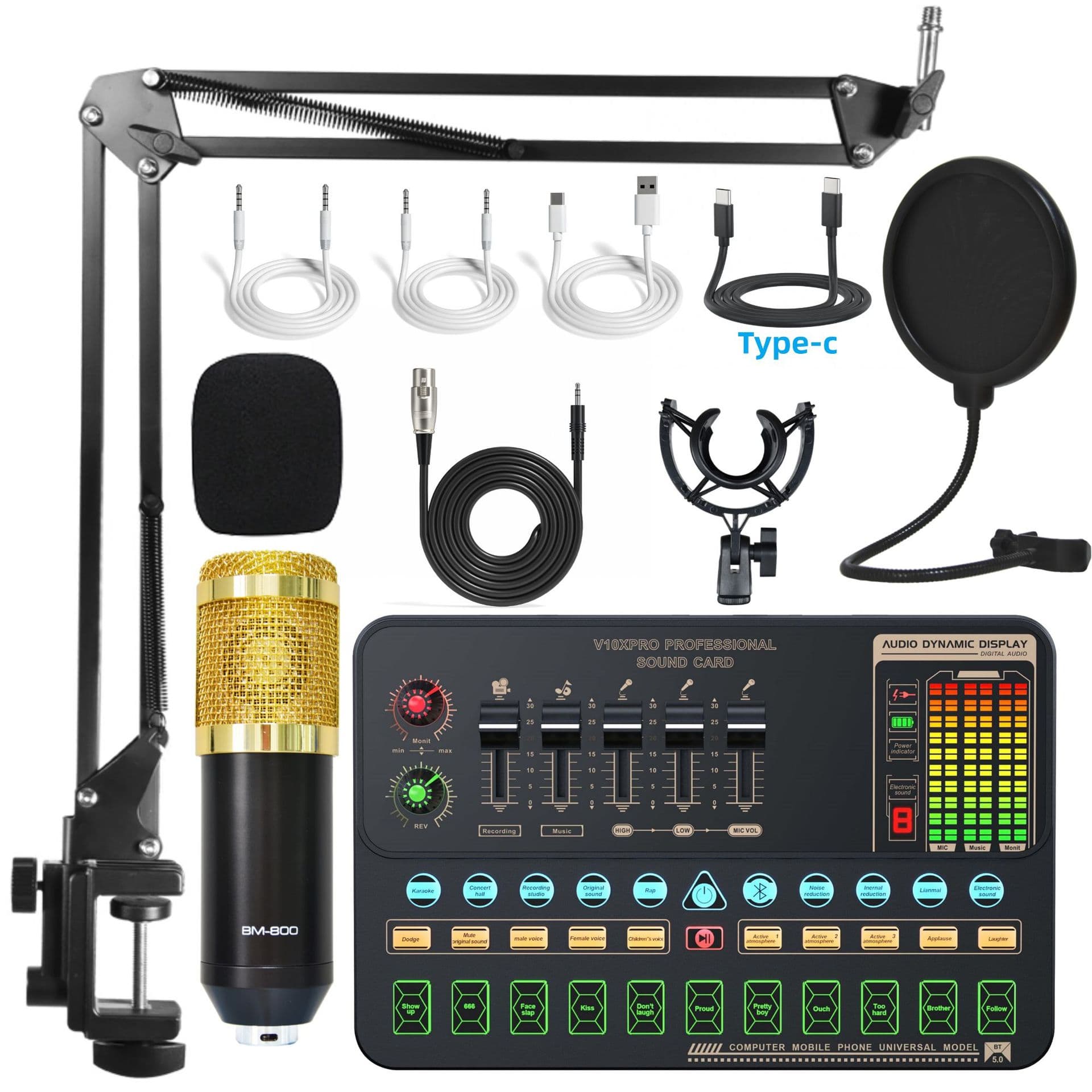 BM800 Microphone Sound Card Set Computer Recording Live Streaming Equipment Condenser Microphone Mobile Phone Sound Card Live Streaming Complete Set